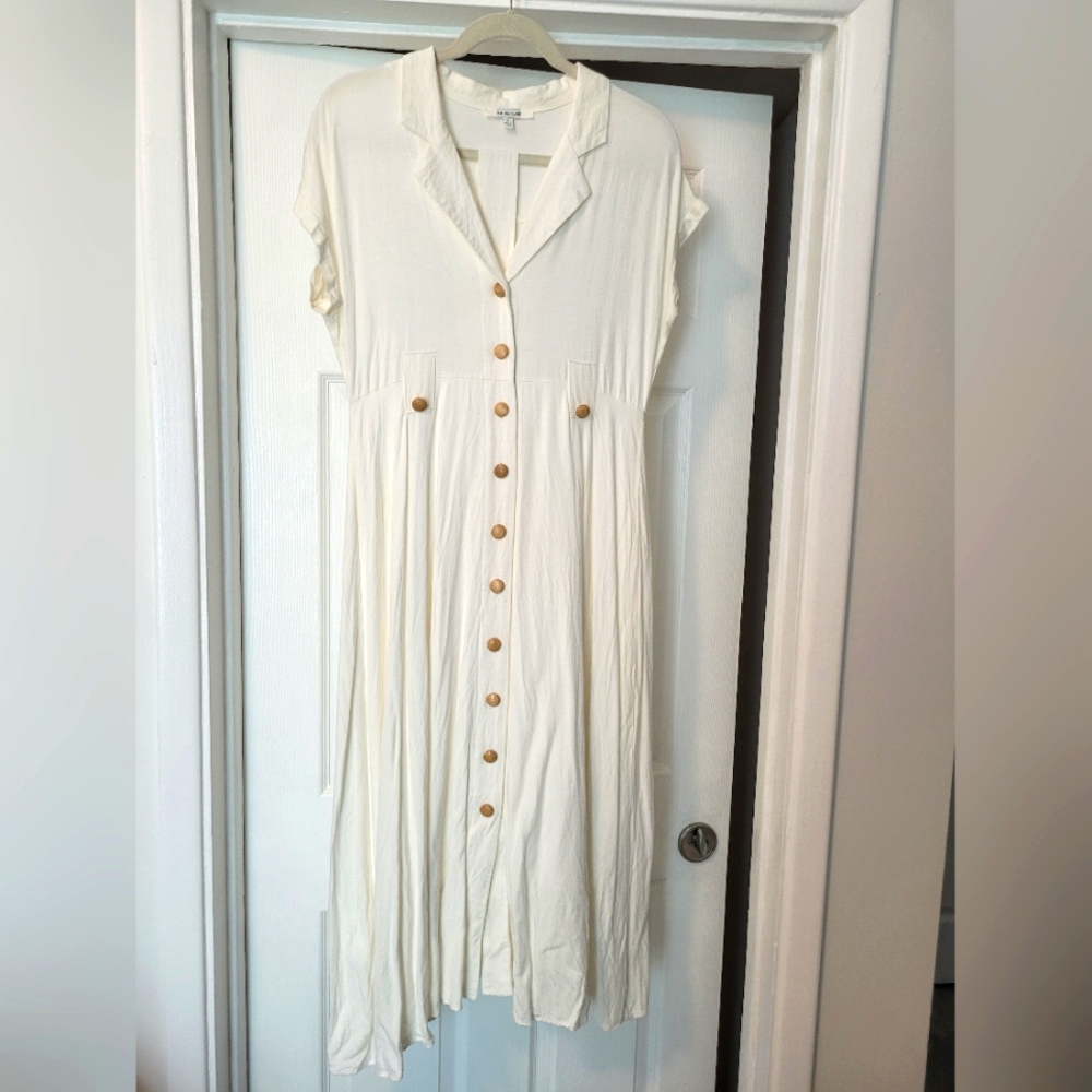 Zoe & Claire White Linen-Blend Button-Down Dress